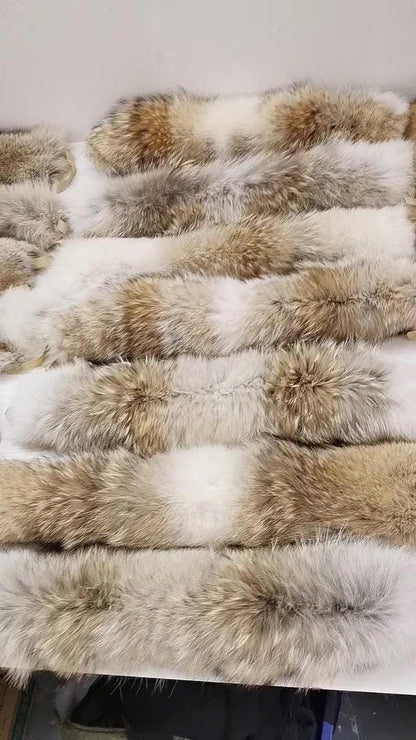Custom Natural Coyote Fur Hood Trim with YKK Zipper