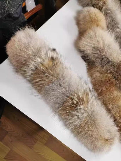 Custom Natural Coyote Fur Hood Trim with YKK Zipper
